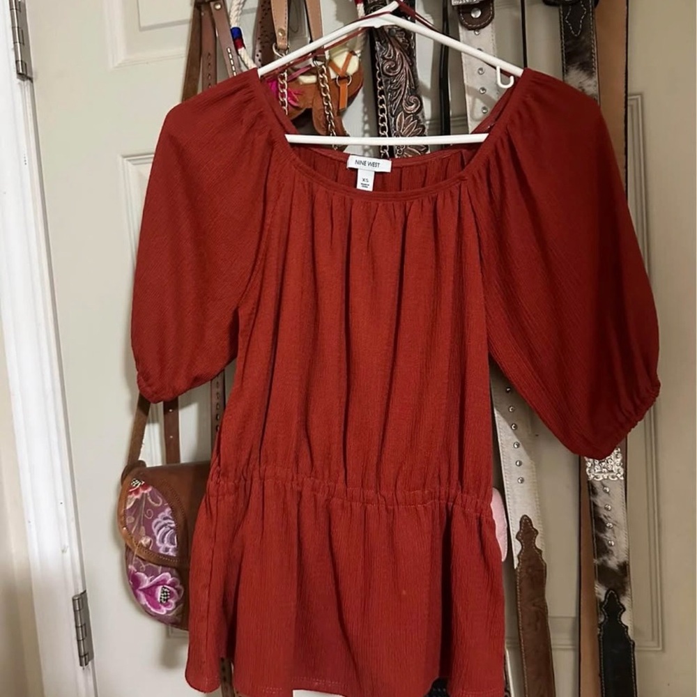 Nine West Rust Peasant Tunic Top